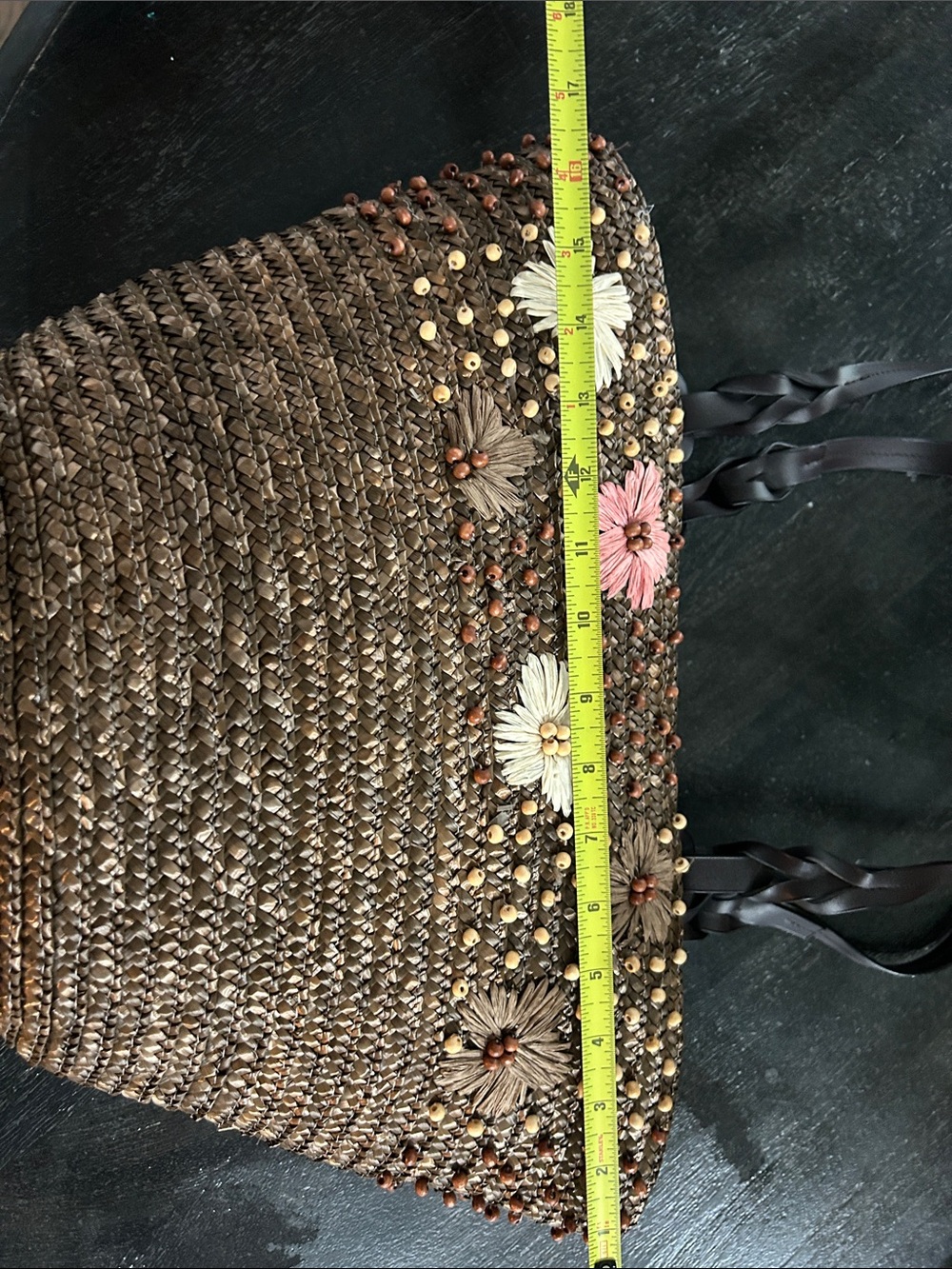 Source Unknown Brown Straw Tote with Floral Accents - Picture 8 of 12